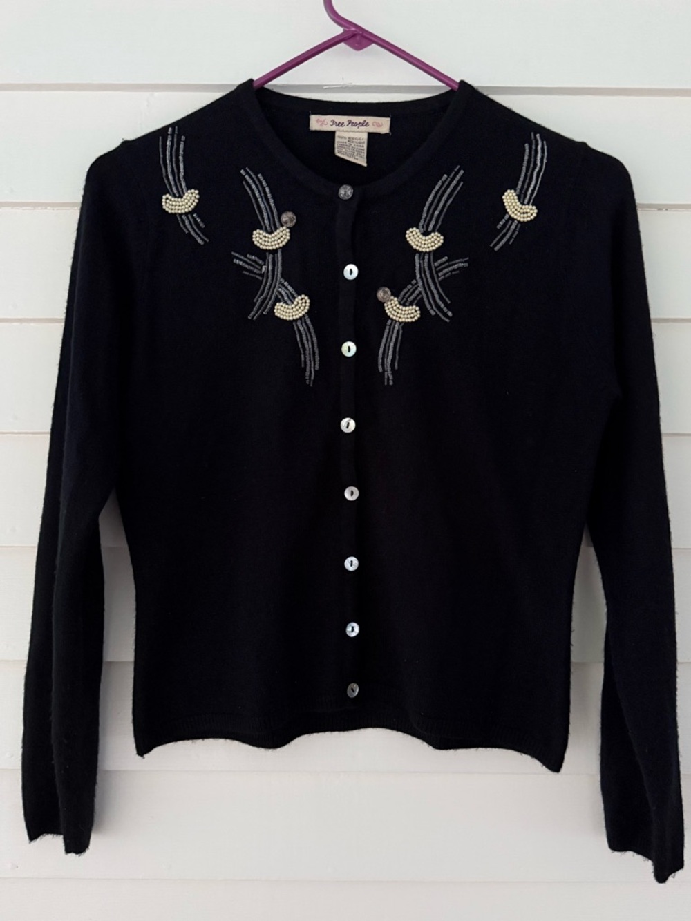 Free People | Black Beaded Embellished Cardigan Sweater Medium